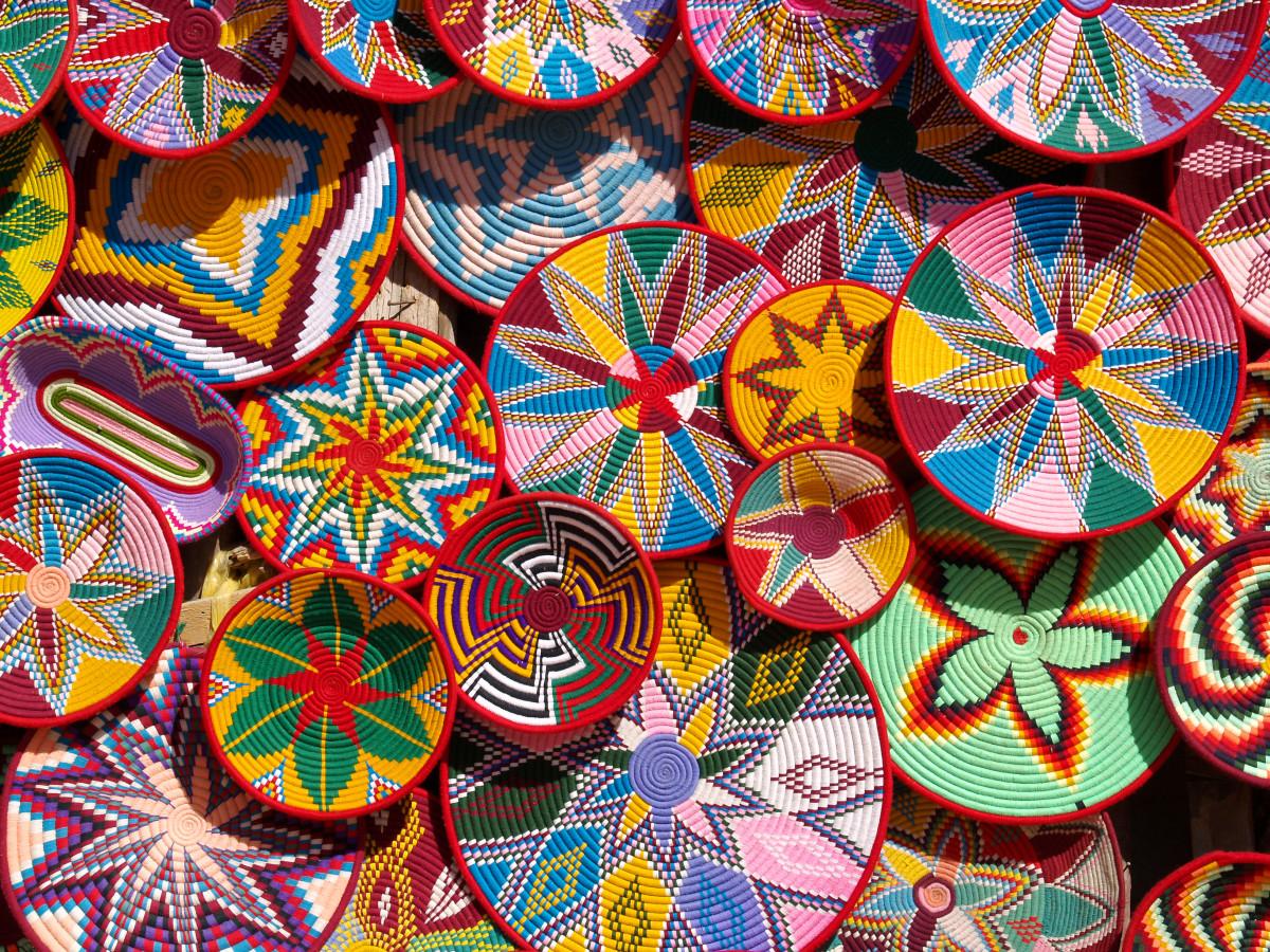 Multi-colored woven pinwheels